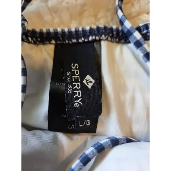 Sperry Womens Gingham Smocked Blue and white One Piece Swimsuit size Large - Picture 5 of 6